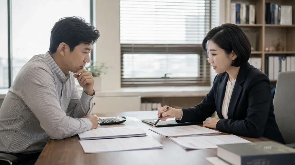 민사소송 비용 패소자 부담 준비 자료를 검토하는 모습